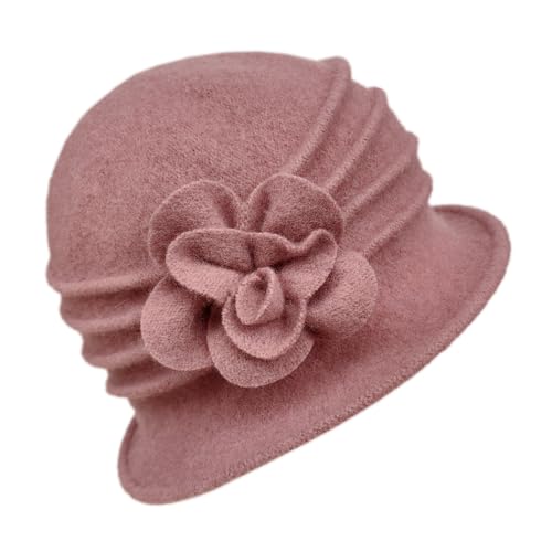 YING LAN Women Beret Hat Cloche Bucket Hat Vintage Floral Wool Classic Winter Hat 1920s - color: B-pink