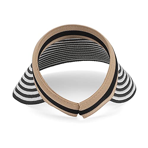 Women Summer Sun Hat Lady's Portable Beach Visor Bowknot Straw Hat - color: Black Stripe