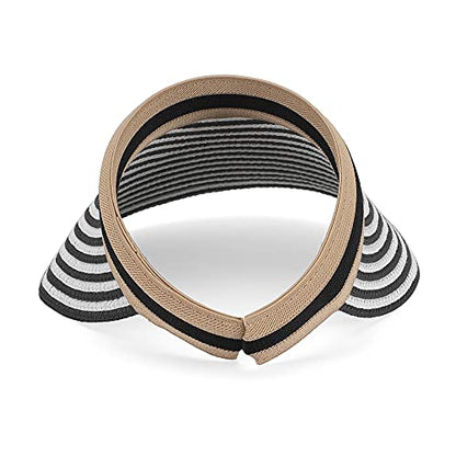 Women Summer Sun Hat Lady's Portable Beach Visor Bowknot Straw Hat - color: Black Stripe