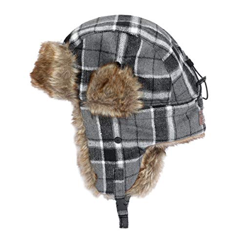 IgloosBuilt Men’s Wool Blend Trapper Hat with Faux Fur Ear Flap, Ushanka Winter Hat for Hunting, Fishing, Hiking, Camping - color: Gray/Black/White Plaid, size: Large-X-Large