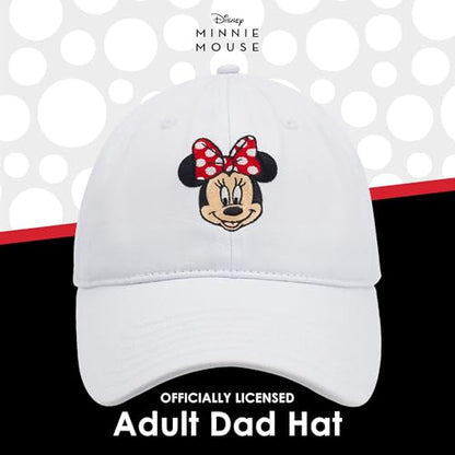 Disney Minnie Mouse Dad Hat, Cotton Adjustable Baseball Cap with Curved Brim - color: White