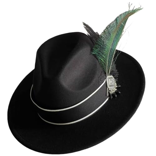 Classic Wide Brim Fedora Hat for Women Floppy Panama Hat for Party Wedding Fascinator Hat with Band Sun Protection 2025 - color: Black E