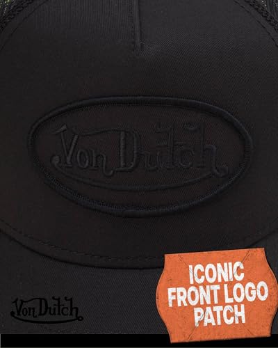 Von Dutch Unisex Trucker Hat - Retro Classic Solid Color Mesh Back Snapback Baseball Cap for Men & Women. - color: Black/Black