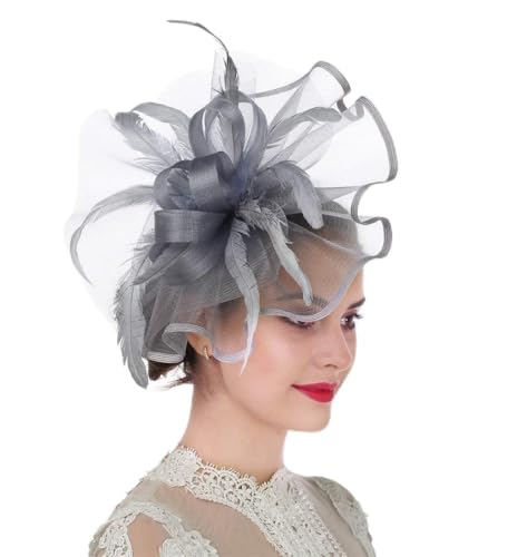 Women Fascinators Hats Flower Fascinators with Headband and Clip Tea Party Headwear for Women and Girls - color: N2-grey