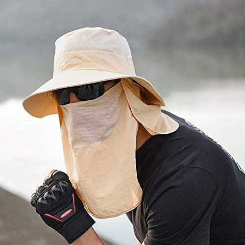 Fishing Hat for Men & Women, Sun Protection Hat with Face Cover & Neck Flap - color: Khaki