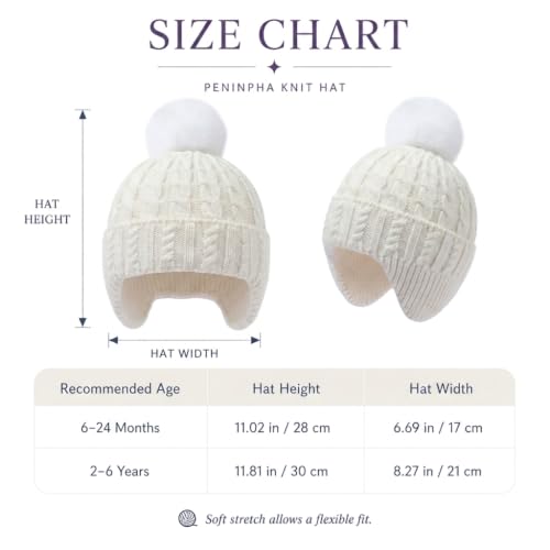 Toddler Baby Winter Hat with Earflap Kids Warm Twisted Knit Hat Infant Pom Pom Beanie Ski Cap for Baby Girls Boys - color: Beige, size: 2-6 Years