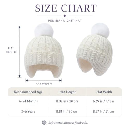 Toddler Baby Winter Hat with Earflap Kids Warm Twisted Knit Hat Infant Pom Pom Beanie Ski Cap for Baby Girls Boys - color: Beige, size: 6-24 Months