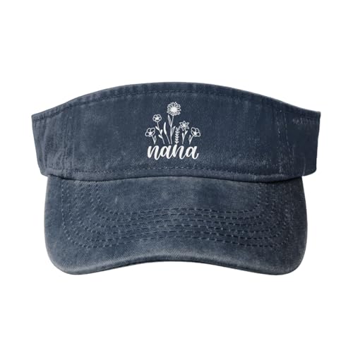 Women's Nana Floral Sun Visor Hat Black - Adjustable Empty Top Baseball Cap - for Sport Running Tennis Golf - color: Navy
