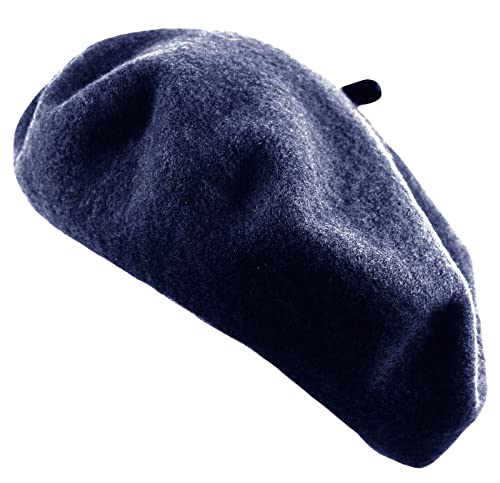 Women's French Beret Hat Solid Color Plain Wool Classic Traditional Artist Cap - color: Navy