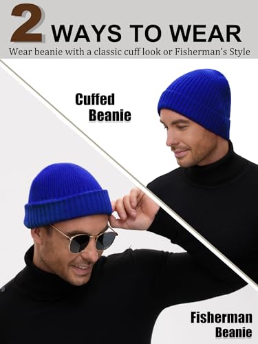 Wool Short Fisherman Beanie for Men Women Double Cuffed Skull Caps - color: 1pcs-blue