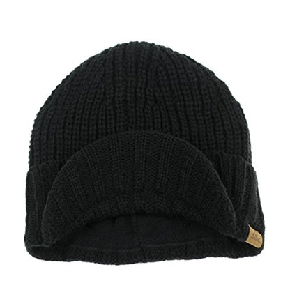 Home Prefer Men's Winter Hat Thick Knit Beanie Cap with Visor Newsboy Beanie Hat - color: Black