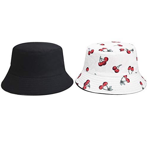 Unisex Print Double-Side-Wear Reversible Bucket Hat - color: Cherry White