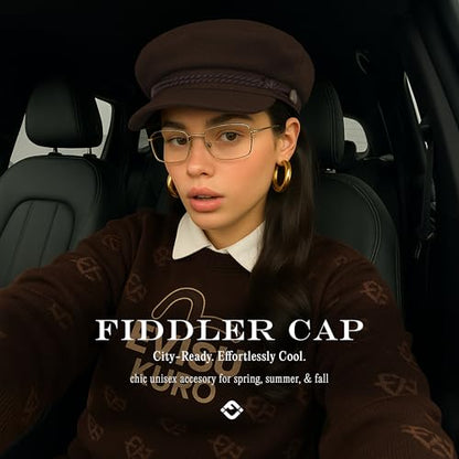 Funky Junque Greek Fisherman Newsboy Cap, Cotton Captains Bakerboy Hat - color: Wool - Brown