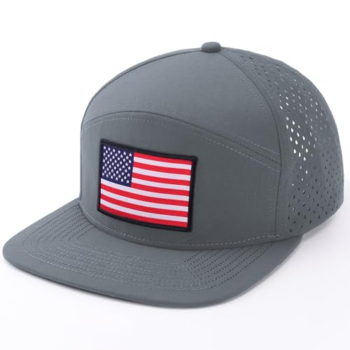 American Flag Baseball Cap, Flat Bill Brim Hat for Men Women, Patriotic Mesh Snapback Hats - color: Dark Grey