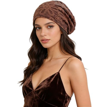 Crochet Slouchy Beanie Hat Turbans Headware for Women - color: Bea06 - Brown