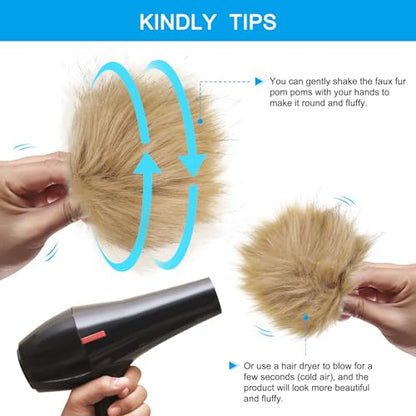 PATIKIL Faux Fur Pom Poms for Hats, 6 Pcs Fluffy Soft Fur Poms Balls with Elastic Loop for Keychain Knitting Hats DIY Scarves Gloves Bag Christmas, Beige - color: Beige