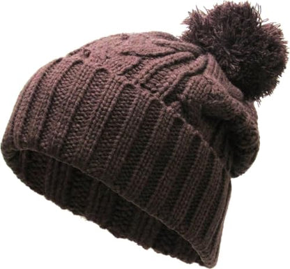 KBETHOS Women's Winter Warm Thick Oversize Knitted Beanie Hat with Pom Pom - color: Brown Cable Knit Pom Beanie
