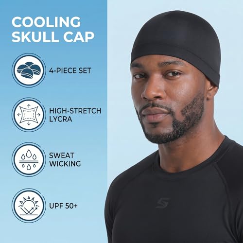 Chedin 4 Pack Cooling Helmet Liners for Men Women, Moisture Wicking Skull Caps, Breathable Lycra Sweat Caps for Cycling Motorcycle Running Hard Hat
