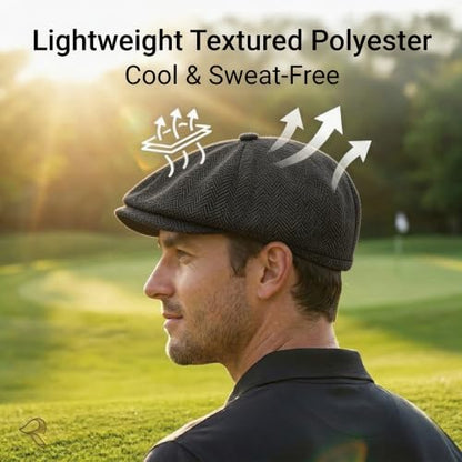 ZLYC Newsboy Cap for Men Summer Flat Cap Lightweight Beret Hat - color: Herringbone Dark Gray