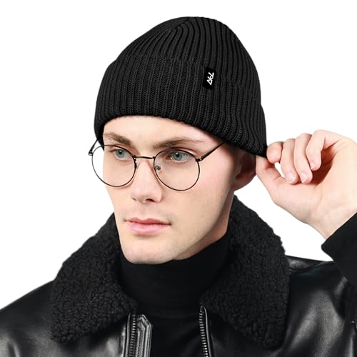 Fisherman Beanie Cuffed Knit Winter Hat Trawler Sailor Watch Cap Men Women - color: Ribbed (Black)