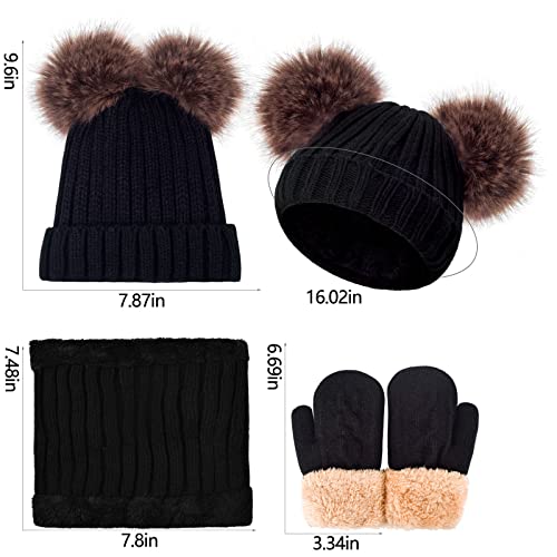 Kids Winter Beanie Scarf Gloves Set - Thermal Fleece Lined Knit Hat, Soft Neck Warmer & Mittens for Girls & Boys 1-10 Years - color: Black-s, size: 1-5 years