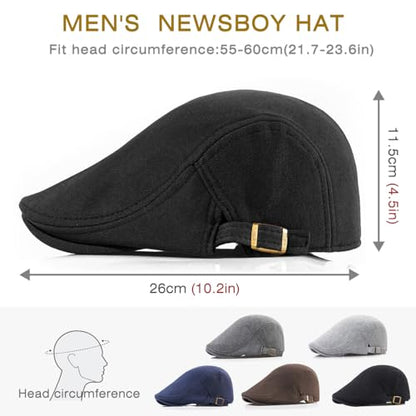 Men's Cotton Newsboy Hats Flat Ivy Gatsby Cap Irish Cabbie Ivy Driving Hunting Hat - color: Black