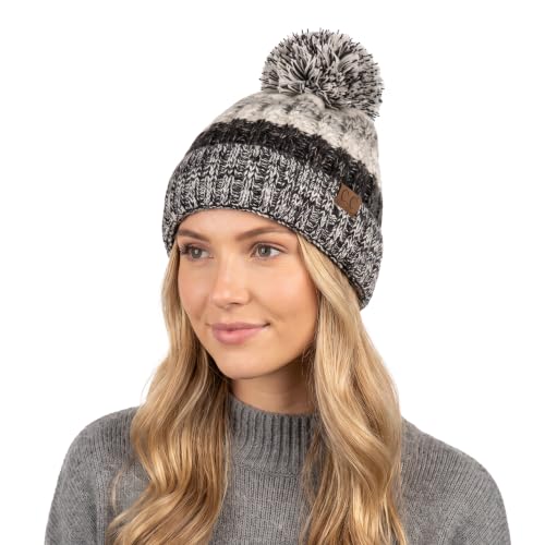 C.C Exclusives Women's Winter Seed Stitched Confetti Pom Beanie Hat (HAT-1816)(HAT-2214)(HAT-2085)(HAT-3841) - color: Hat:black/Grey
