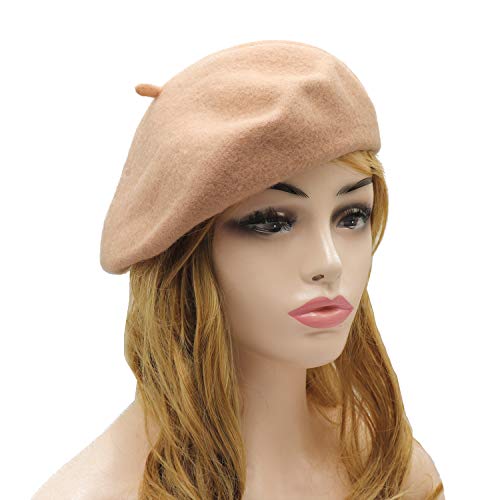 Wheebo Wool Beret Hat,Solid Color French Style Winter Warm Cap for Women Girls Lady - color: Apricot