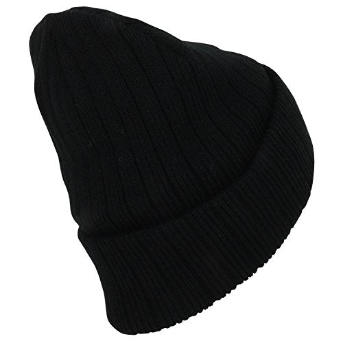 Armycrew 3M Thinsulate Insulation Fleece Lined Long Cuff Ribbed Beanie - color: Black