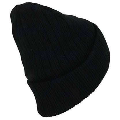 Armycrew 3M Thinsulate Insulation Fleece Lined Long Cuff Ribbed Beanie - color: Black