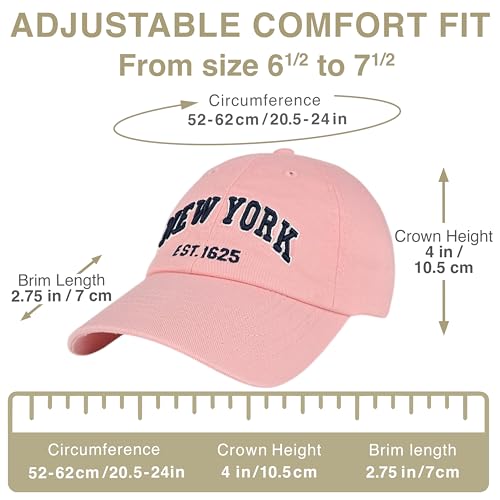 E BY ELIDAN NY Dad Hat, New York EST.1625 Cotton Baseball Cap Women & Men - color: Rose Pink-navy