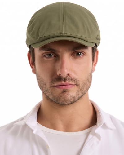 ZLYC Men Cotton Flat Cap Summer Scally Newsboy Beret Driver Hat - color: Solid Army Green