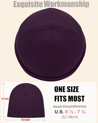 100% Cotton Beanie Hat Cuffless Beanies Warm Knit Winter Skull Cap - color: 1pcs-purple