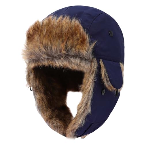 Kids Winter Trapper Hat Toddler Outdoor Warm Windproof Ushanka Aviator Hat Sherpa Fleece Lined Ski Cap for Boys Girls 1T-8T - color: Navy Blue, size: 5-8 Years