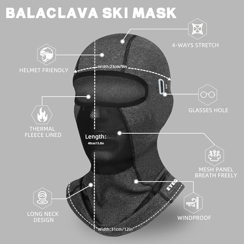 Winter Balaclava Ski Mask for Men Women Thermal Face Mask Breathable Face Cover for Cold Weather Motorcycle Snowboard - color: Glassholes-dark Grey