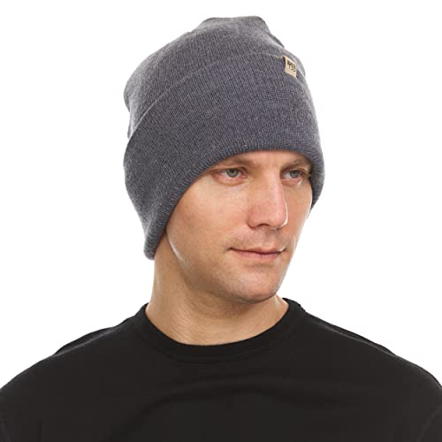 100% Merino Wool - Midweight Everyday Knit Cuff Beanie - Warm Winter Hat - color: Charcoal Gray