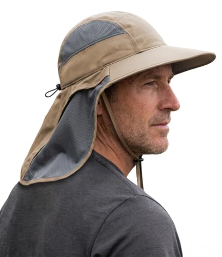 Hat Hut Ultra-Light Sun Hat with Neckflap, UPF 50+, Wide Brim, Breathable Outdoor Hiking Fishing Hats for Men - color: Khaki