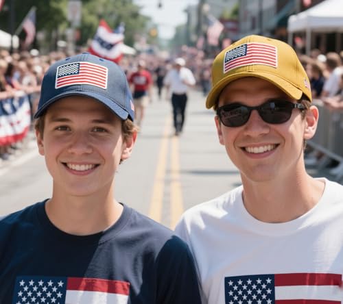 2-Pack USA Flag Hats for Men Baseball American Flag Hats for Men USA Cap USA Tactical Washed for Women - color: Yellow+nany