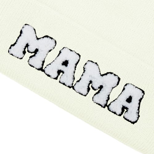 ZOORON Beanie for Men Women Warm Winter Hat Unisex Soft Knit Cuffed Beanie - color: White Mom
