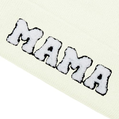 ZOORON Beanie for Men Women Warm Winter Hat Unisex Soft Knit Cuffed Beanie - color: White Mom
