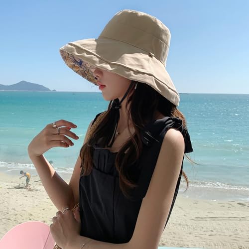 HUAMULAN Wide Brim Women Summer Sun Floppy Hat Reversible Beach Bucket Hat - color: M1744-mise