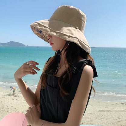 HUAMULAN Wide Brim Women Summer Sun Floppy Hat Reversible Beach Bucket Hat - color: M1744-mise