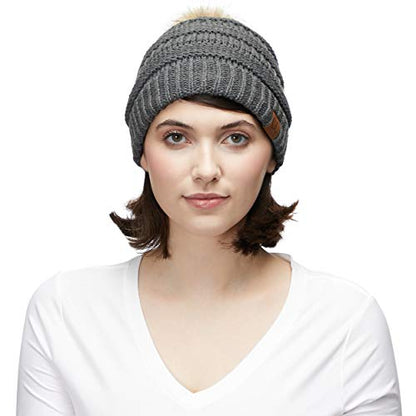 C.C Hatsandscarf Exclusives Unisex Solid Ribbed Beanie with Pom (HAT-43) - color: Dark Melange Grey Amazon