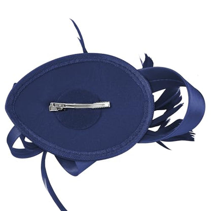 Century Star Kentucky Fascinator-Derby Hats for Women 2026 - Feather & Ribbon Hair Clip Headband Tea Party Wedding Church Hat - color: Navy