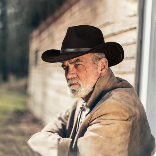 2 Pack Western Cowboy Hats for Women Men 2 Different hat Bands - color: Black+beige