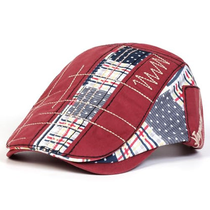 Classic Flat Cap for Men, Adjustable Cotton Newsboy Cap - color: Winered 2
