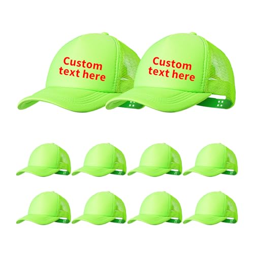 10 Pack of Blank Trucker Hat Bulk Men and Women Hats Bulk DIY Graffiti Mesh Hat Hot Stamping Hats - color: Fluorescent Green