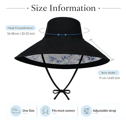 Wide Brim Sun Hat for Women Reversible Beach Bucket Summer Hats Ponytail - color: Black