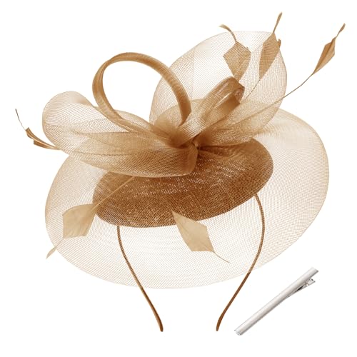 tiggell Fascinators Tea Party Hat for Women, Fascinator with Pillbox Hat - color: Gold