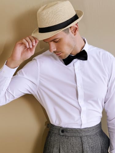 BABEYOND Men's 1920s Short Brim Trilby Fedora Hat - color: A-beige